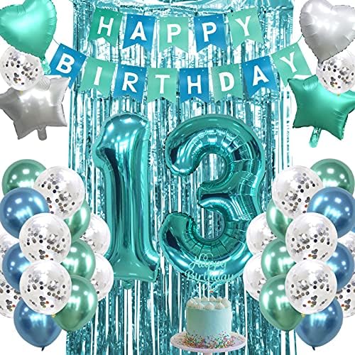 Декорации ЗА 13-ти Роденден ЗА Девојчиња, Банер За Среќен Роденден Нане Зелена Фолија Балони Топер За Торта За Тифани Блу Тинејџер Годишнина