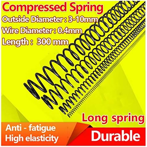 Ахегас Спрингс со долг притисок пролетен пролет компресија пролетна врата на пролетната жица Дијаметар на жица 0,4мм, надворешен дијаметар 3-10мм, должина 300мм
