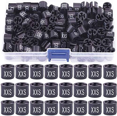 SWEPET 150PCS црна 【големини XXS】 Пластични облеки за закачалка маркери за големини за кодирање на бои за закачалки за закачалки ознаки