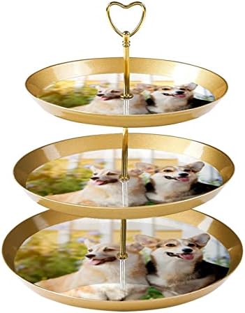 3 нивоа пластична кула за куќи со табела со табела за сервирање, златно кула кула, кула на кучиња, десерт за десерт за кучиња за кучиња