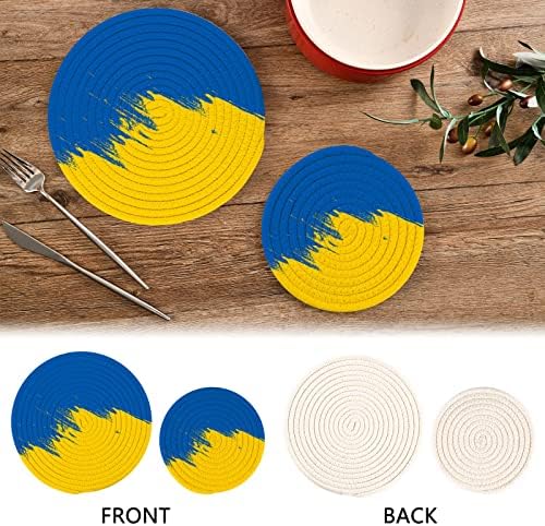 Kigai сет од 2 жолти сини отпорни на топлина, кои се наоѓаат во кујна, памук, памук, држач за трпезариска плоча, нелизгање, рачно изработена