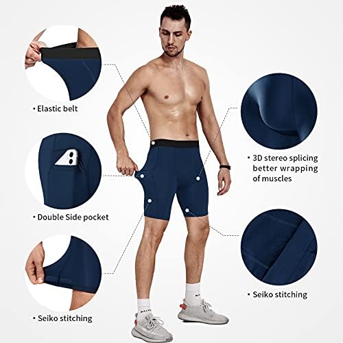 НИКСА компресија шорцеви мажи 3 пакувања, компресија долна облека за мажи атлетски шорцеви со џебови, водење на фитнес -фитнес шорцеви