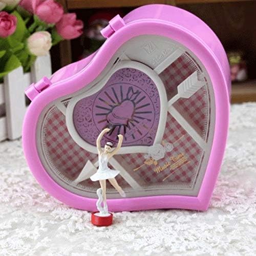 N/A без батерија потребна розова танчерка механичка музичка кутија со двојна музика во облик на срце, кутија за накит со декорација на фиоки за