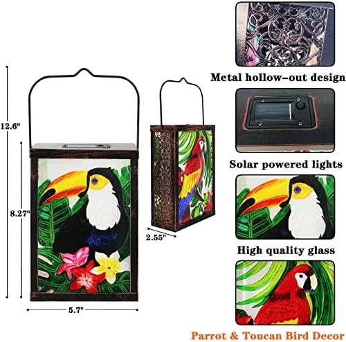 Субло виси соларна фенер на отворено градина метално стакло папагал и Toucan Bird Model LED светло светло соларно напојување водоотпорен