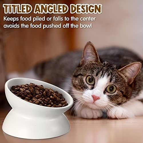 Didaey 4 пакувања подигнати садови за храна за мачки керамички садови за мачки, издигната навалена навалена анти -повраќање мачки сад керамички сад за храна за миленич