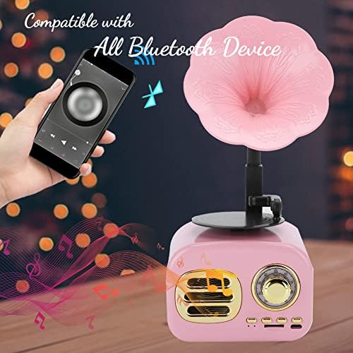 Ретро Bluetooth звучник, мини грамофонски фонографски облик Bluetooth звучник звучник, гроздобер декор за домашна спална соба, ретро музички
