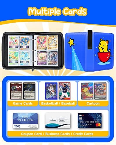 Биндер за картички за картички Pokemon, 4 албуми за тргување со картички за колекционерски картички за книги на книги 400 картички