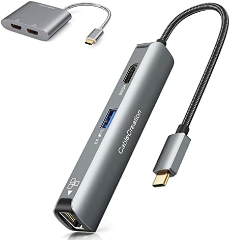 Cablecreation 6-во-1 USB-C Центар Пакет СО USB C До Двојна HDMI 4K