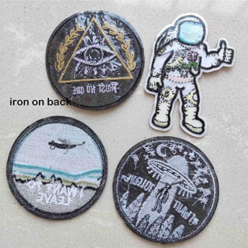 4 парчиња смешна доверба Ниту еден астронаут НЛО сакам да оставам железо на шиење на лепенка, извезена значка за амблем на лепенка
