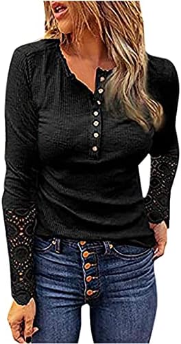 Хенли кошули со долги ракави за жени вафли плетени тенок палто палтовер цврсто о-вратоврски копче за блуза маица дами врвови