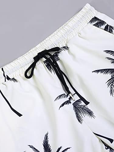 Fdsufdy Облека со две парчиња за мажи Мажите случајна палма за печатење кошула и шорцеви за половината за влечење без мета