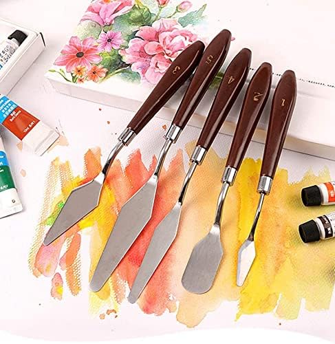 Уметнички сликарски ножеви сет - 5 парчиња сликање ножеви од не'рѓосувачки челик шпатула палета нож масло за сликање додатоци за
