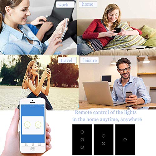 Jinvoo WiFi Smart Wallиден прекинувач, далечински управувач, стаклен панел, прекинувач за допир со Wi-Fi 2,4GHz, потребна е неутрална