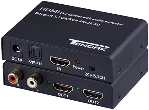 Тентак 1x2 4K HDMI сплитер со аудио екстрактор + оптички и R/L излезен напојуван 1 во 2 надвор од дистрибутерот на сигналот Поддршка 3D за PS4