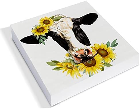 Земја сончоглед кравја дрво кутија знак декор биро со сончогледи крава дрвена кутија блок знак рустикален полица gomeид