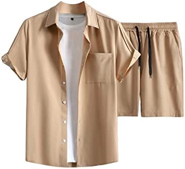 Горглитер машка 2 парчиња облека со кратки ракави со џеб надолу со кошула и шорцеви за влечење