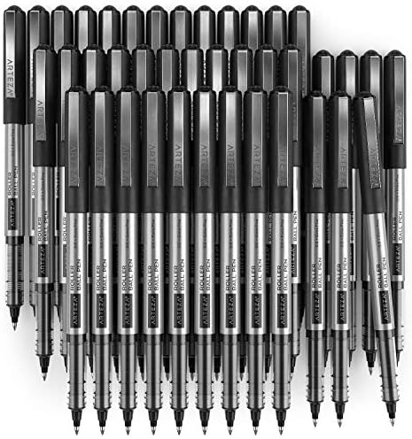 Пенкала за пенкала Артеза Ролербол, сет од 40 црни течно мастило, дополнително фино 0,5 мм игла и пенкало за ролербол, пакет од 40, 0,5