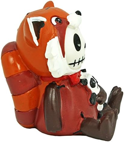 Колекција на самити Furrybones Redington Sigpleture Skeleton во црвена панда костум што држи црно -бела кукла за панда