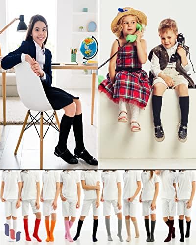 Хју Уголи колено високо бамбус чорапи за девојчиња момчиња и мали деца, солидна боја со долга школа за униформни чорапи од