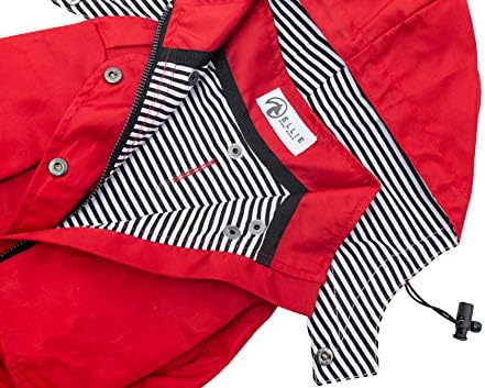 Ellie Dog Wear Red Zip Up Dog Raincoat со рефлексивни копчиња, џебови, отпорни на вода, прилагодливо влечење, отстранлив худи - големина