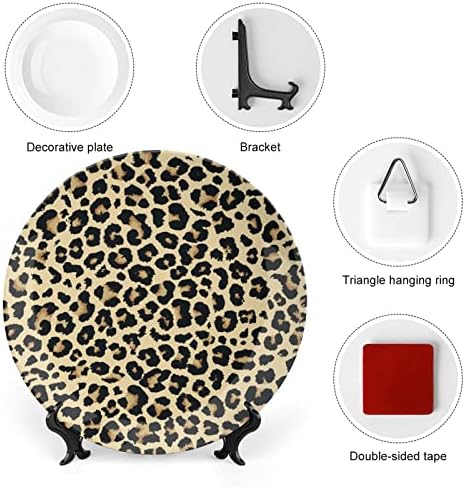 Декоративна Плоча Со леопард Печатење Тркалезни Керамички Плочи Со Штанд За Прикажување На Декор За Свадба Во Домашна Канцеларија