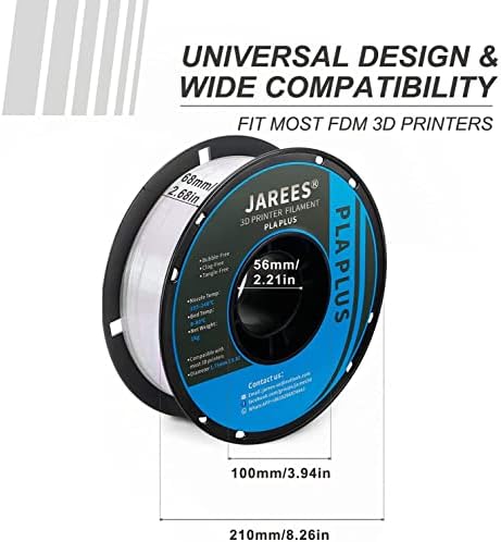 JAREES Clear Pla Plus 3D FILAMENT на печатач, транспарентен филамент за печатење PLA PRA 1,75мм 1 кг, димензионална точност +/- 0,02 мм