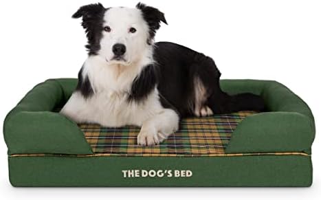 Креветот на кучињата Ортопедски кучиња кревет голема зелена тартан 36x27, премиум мемориска пена, олеснување на болката: артритис,