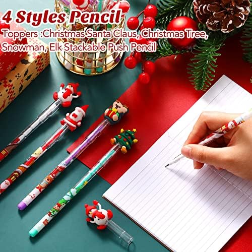 Јексија Божиќни моливи Масовно, божиќни мулти -точки стабилно притискање молив 4 стилови претходно заострени моливи со Божиќно