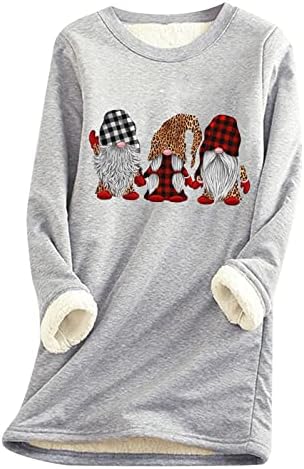 Божиќна Шерпа наредена џемпер за жени Зимски топла термичка долна облека врвови со долги ракави екипаж пуловер касаул
