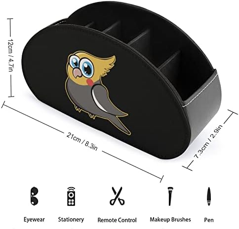 Симпатична кокатиела птица модерни држач за далечински управувач со 5 оддели PU кожа мути-функционална канцеларија организација на табела за складирање на табела о