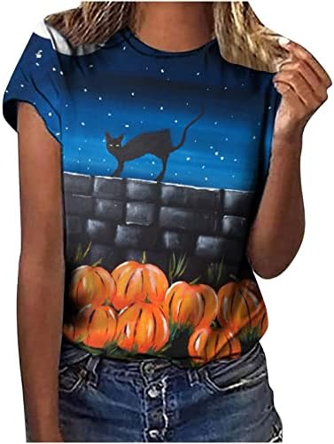 Летен есен фестивал Ноќта на вештерките кошула Девојки кратки ракави трендовски екипаж памук графички врвен маица за дама М6