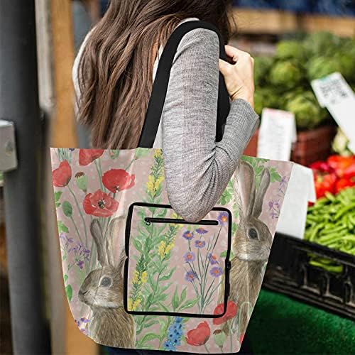 Цвеќиња зајаче преклопено рамено рамено торбичка за намирници за намирници, тешка школа торба торба за шопинг за патување во теретана