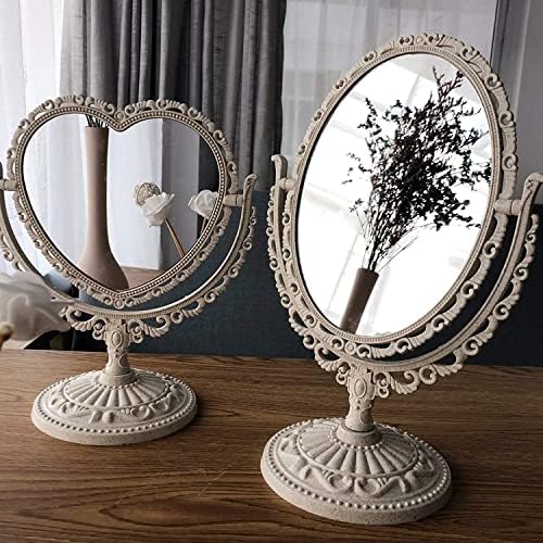 LQBYWL Рамка со огледало, декор на собата, тркалезно огледало, гроздобер огледало на срцето на срцето, огледало на огледало на огледало