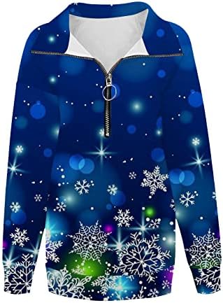 Маица за џемпери за жени смешни новогодишни печатени врвови на пулвер, екипаж, обичен поштенски лесен страничен сплит маици