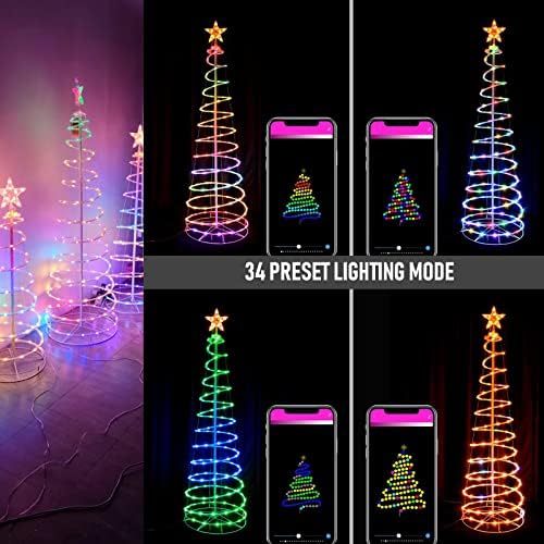 Спирални новогодишни елки за надвор - 4 -тина Божиќни украси на отворено, 75 LED осветлена елка со далечински управувач и апликација,