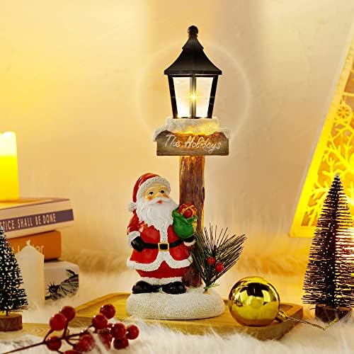 Декорации за затворен затворен простор за прасилдан, LED светла Дедо Мраз лампост таблета фигура, 11,6 x 4 смола украси за домашна