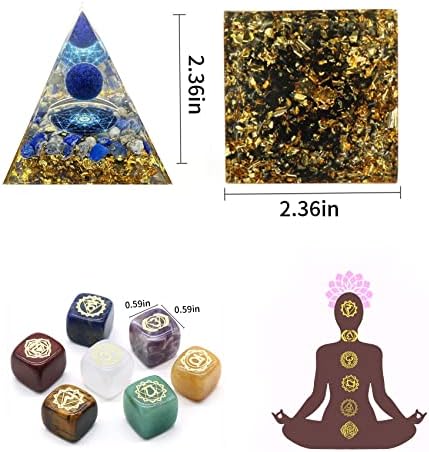 Knana orgone Pyramid Crystal Chakra Stones and Ametthy Healing Stone сет со кадифено торба за влечење за успех за лекување кристали пирамида