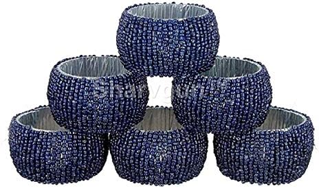 Sharvgun рачно изработени прстени со салфетка од индиски брада- сет од 6, додатоци за табела и совршена за декор за јадење-диа- 1,5 , држач на морнарицата сина салфетка