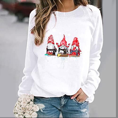Chirthените Божиќни руно кошули со долг ракав Смешен Дедо Гном Графички џемпери празнични обични екипи на екипажот пуловер