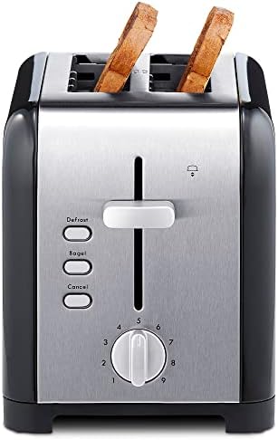Кенмор со 2 парчиња тостер, црн не'рѓосувачки челик, дополнителни широки слотови, функции на џебови и одмрзнување, 9 нивоа на