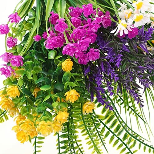 Синдер 24 парчиња вештачки цвеќиња растенија за отворено, УВ отпорни вештачки лажни растенија пластични факс цвеќиња растенија, отворено затворено