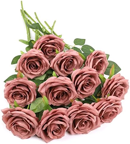 Лвефит Вештачки Розов Цвет Прашливи Цвеќиња Од Роза Свилени Цвеќиња 12 парчиња Со Долги Матични Свилени Рози Букет За Свадба Невестински