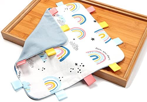 Baby Comforter Clainte Taggies Clain со панделки ознаки, мек допир тагерно ќебе за безбедност за новородени момчиња и девојчиња