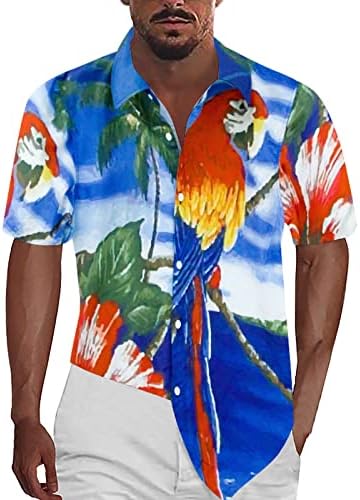 2023 година Нова кошула за кратки ракави за кратки ракави Тропско печатење Обично копче надолу Алоха кошула мажи преголема мета