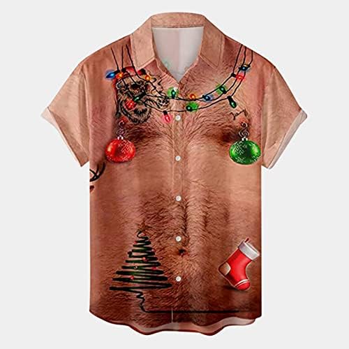 ZDDO Божиќно копче за мажи надолу со кошули Краток ракав Смешен Божиќ Дедо Мраз Хавајски кошула за забава графички куглани кошули