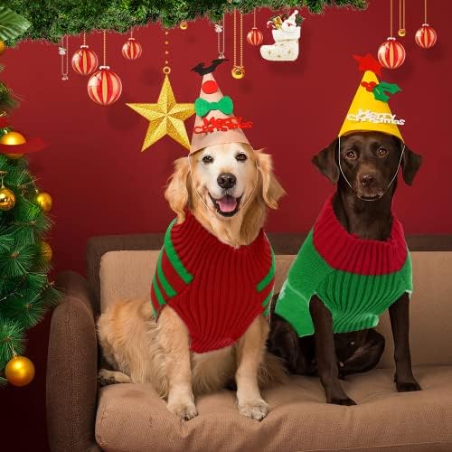 Junebrushs 4 пакувања кучиња Божиќни џемпери, Божиќни кучиња одмори џемпери кученце облека куче Божиќна облека зимско топло милениче Дедо