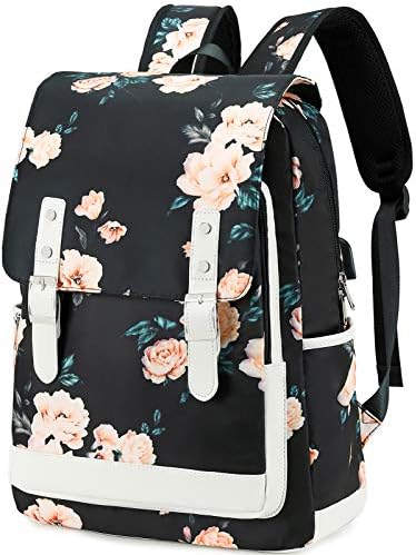 Ранец на училишен ранец на лаптоп за тинејџерски девојки ранец од лаптоп 15,6 инчи, цветни дневни часови за книги, училишна торба за книги
