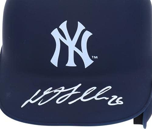 DJ Lemahieu New York Yankees Autographed Matte Blue Mini Shiget Batting - автограмирани шлемови на MLB
