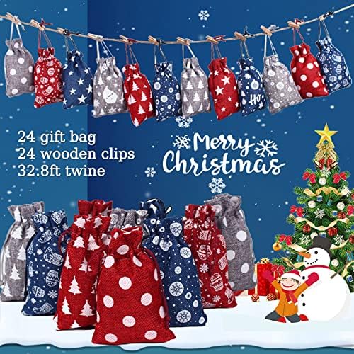 24 Еез Божиќни Торби За Подароци За Бурлап Третирајте Кеси Мали Божиќни Празнични Кеси За Бонбони Со Стеги И Канап, Новогодишната Забава Ги Фаворизира