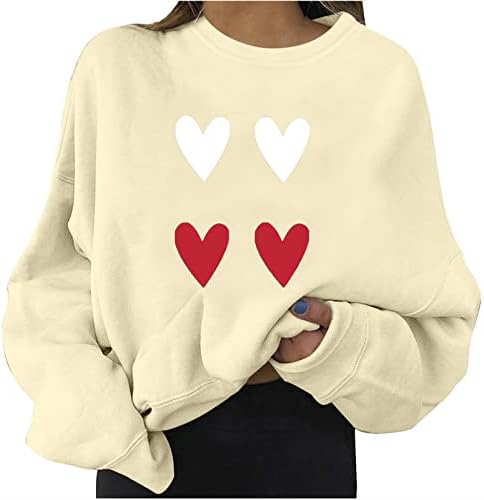 Денот на вineубените кошули жени четири срцеви печатење облека екипаж вратот плус големина џемпери цврсти блузи зима